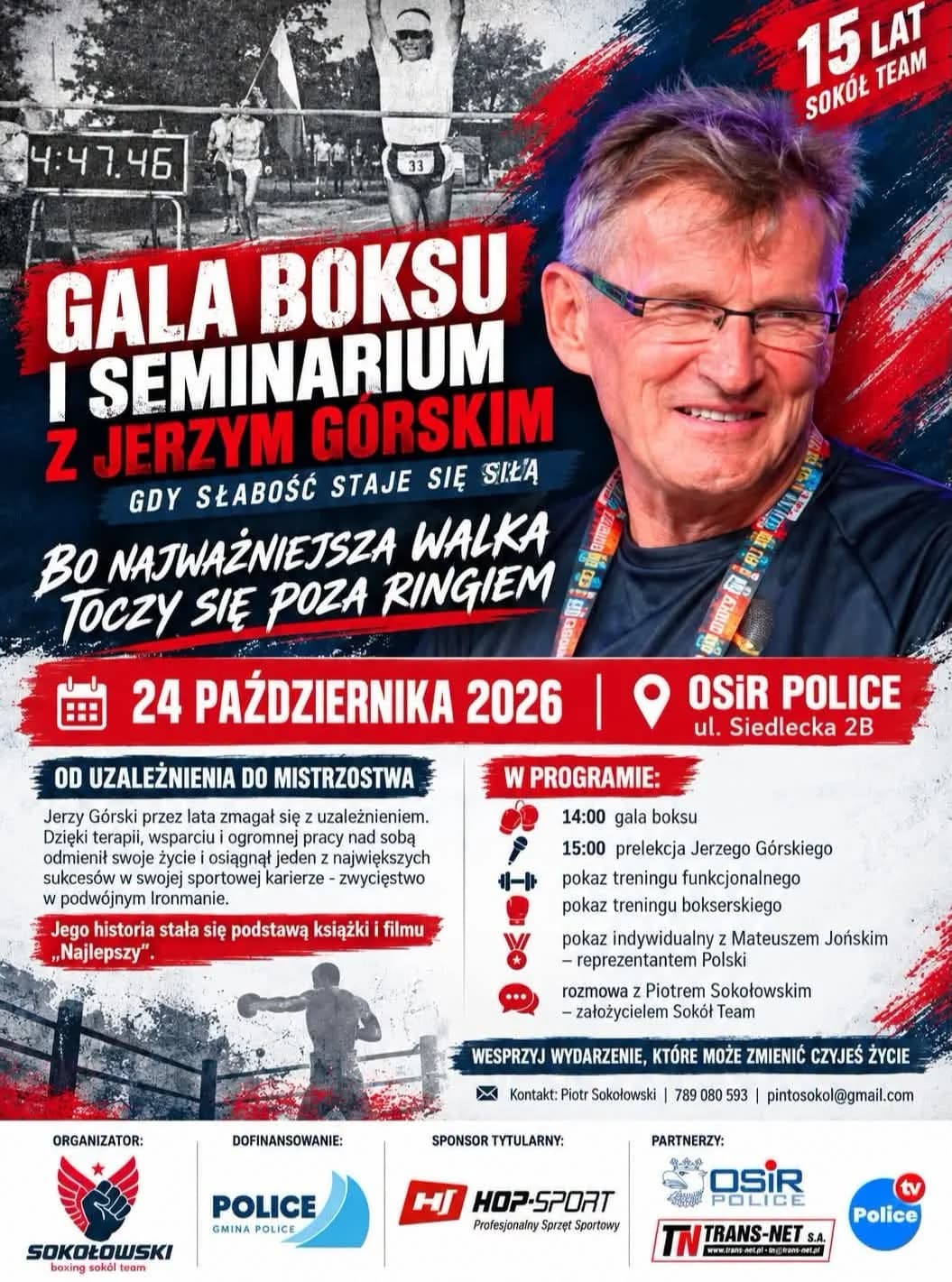 Plakat Gala Boksu i Seminarium z Jerzym Górskim – 15 lat Sokół Team